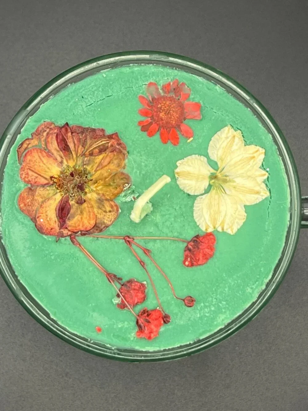 Pressed Botanical Glass Teacup Candle Emerald Meadow